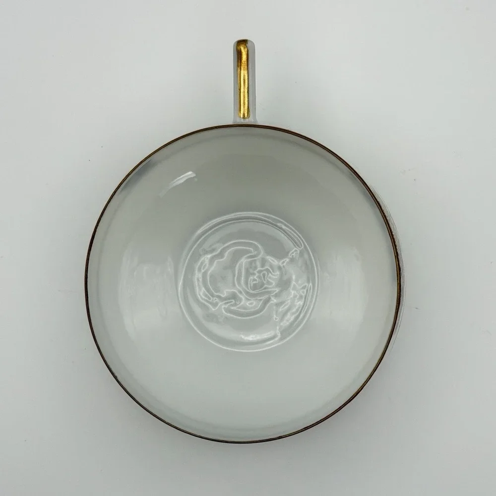 Vintage Kutani Style Kyoto Japan Tea Set 4 Cups Snack Trays Eggshell Gold Floral
